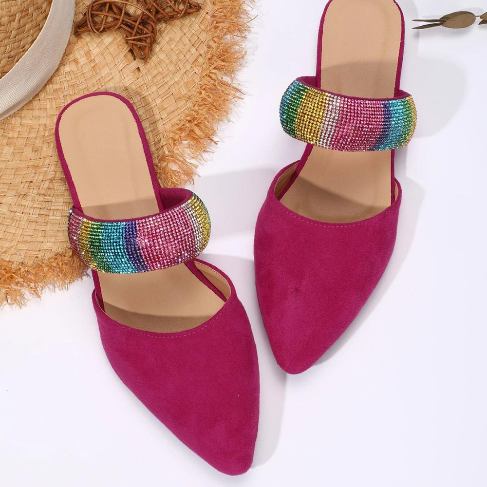 NWB Boutique Point Toe Ombre Rhinestone Mules Sz 10.5
